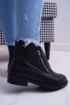 Damskie Botki Z Zamkiem Czarne Juno