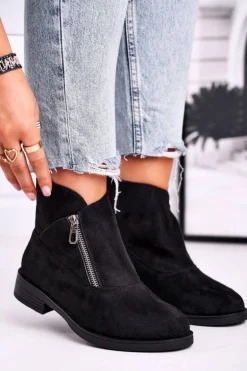 Damskie Botki Z Zamkiem Zamszowe Czarne Juno