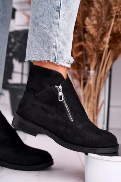 Damskie Botki Z Zamkiem Zamszowe Czarne Juno