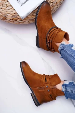 Damskie Botki Zamszowe Ukryty Koturn Camel Mirley