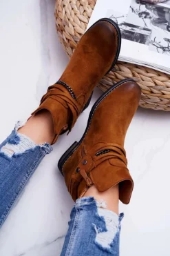 Damskie Botki Zamszowe Ukryty Koturn Camel Mirley