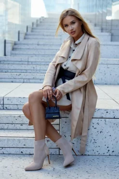 Damskie Botki Ze Skarpetą Na Szpilce Beżowe Last Night