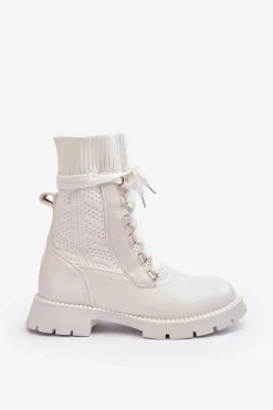 Damskie Botki Ze Skarpetą Sznurowane Białe Gentiana