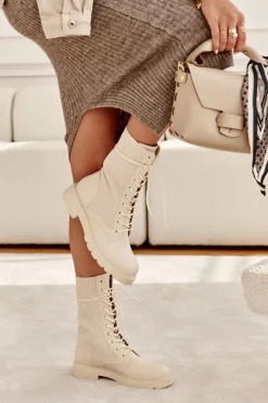 Damskie Botki Ze Skarpetą Na Płaskim Obcasie Beżowe Liam
