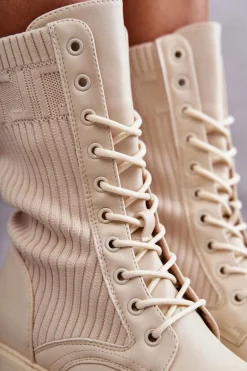 Damskie Botki Ze Skarpetą Na Płaskim Obcasie Beżowe Liam