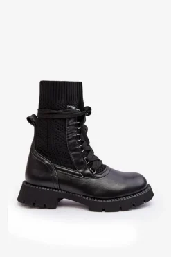 Damskie Botki Ze Skarpetą Sznurowane Czarne Gentiana