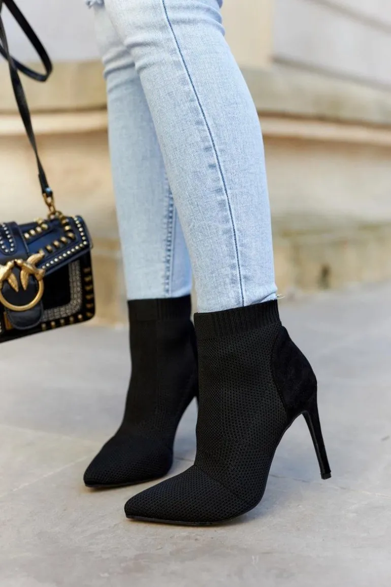 Damskie Botki Ze Skarpetą Na Szpilce Czarne Last Night