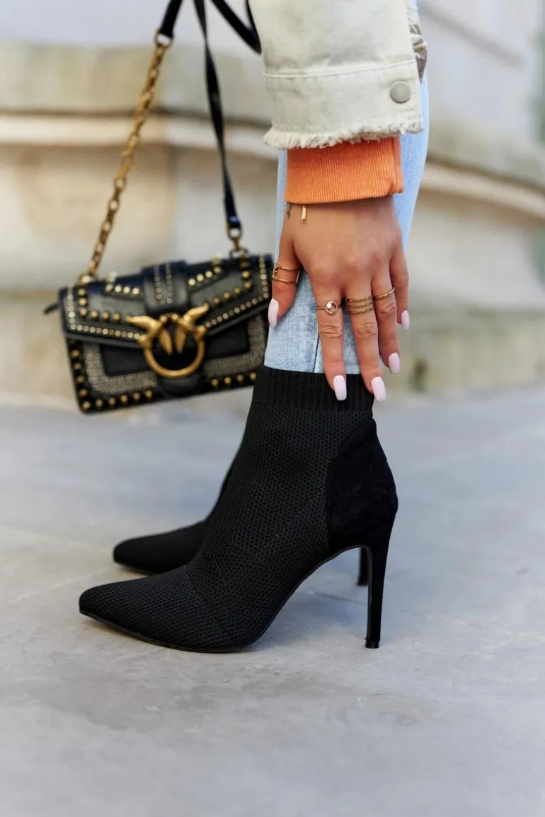 Damskie Botki Ze Skarpetą Na Szpilce Czarne Last Night