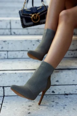 Damskie Botki Ze Skarpetą Na Szpilce Khaki Last Night