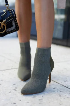 Damskie Botki Ze Skarpetą Na Szpilce Khaki Last Night