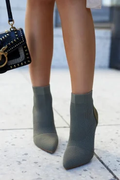 Damskie Botki Ze Skarpetą Na Szpilce Khaki Last Night