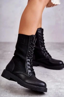 Damskie Botki Ze Skarpetą Na Płaskim Obcasie Czarne Liam