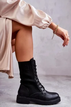 Damskie Botki Ze Skarpetą Na Płaskim Obcasie Czarne Liam