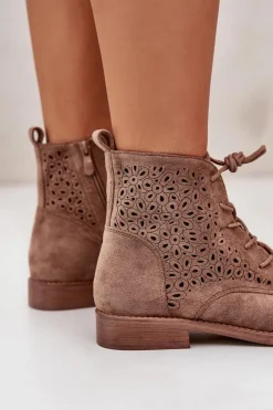 Damskie Botki Ze Wzorem Brązowe S.Barski HY66-136