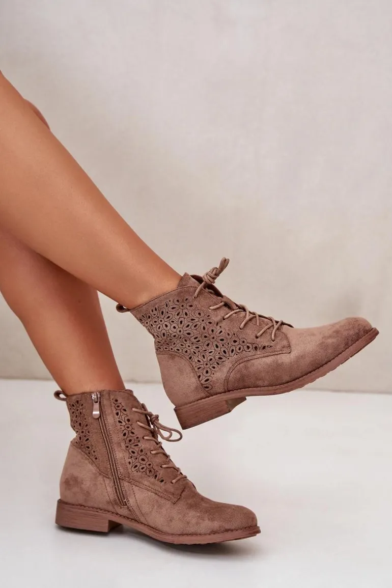 Damskie Botki Ze Wzorem Brązowe S.Barski HY66-136