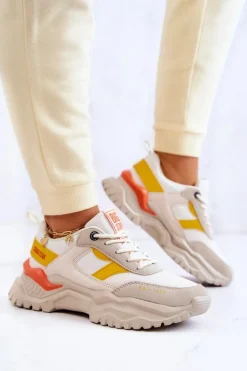 Damskie Buty Sportowe Big Star JJ274A411 Biało-Beżowe