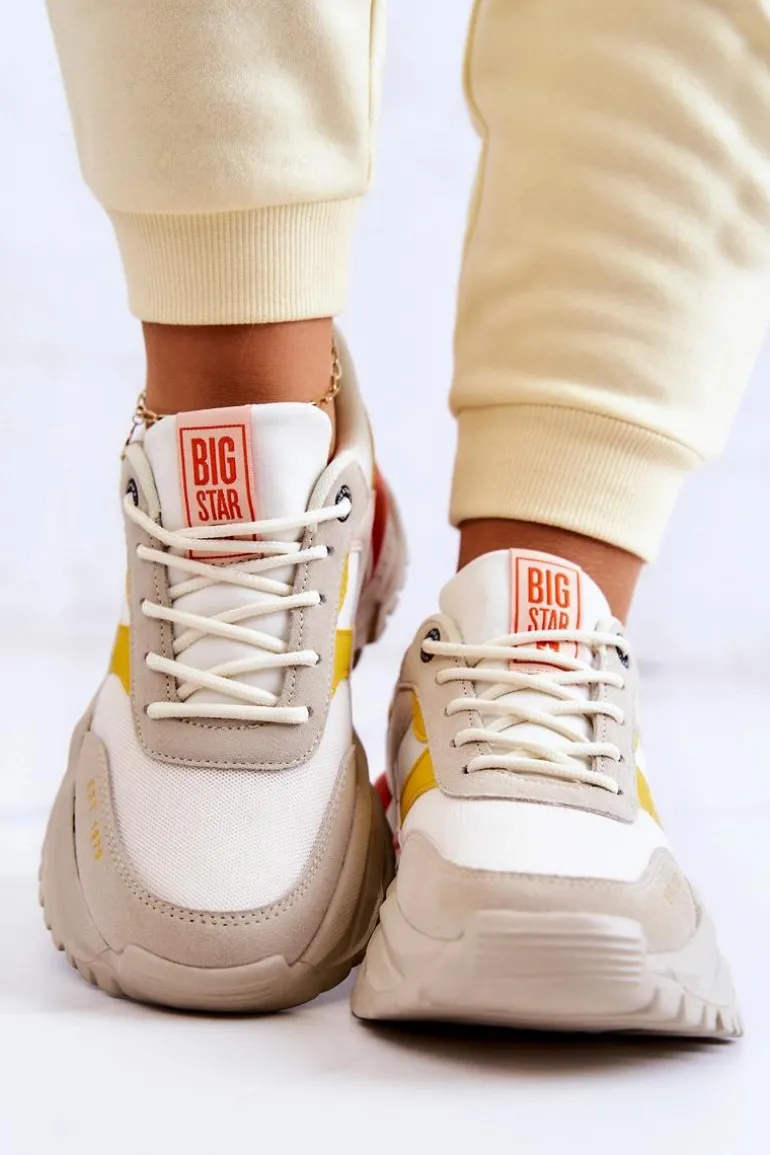 Damskie Buty Sportowe Big Star JJ274A411 Biało-Beżowe