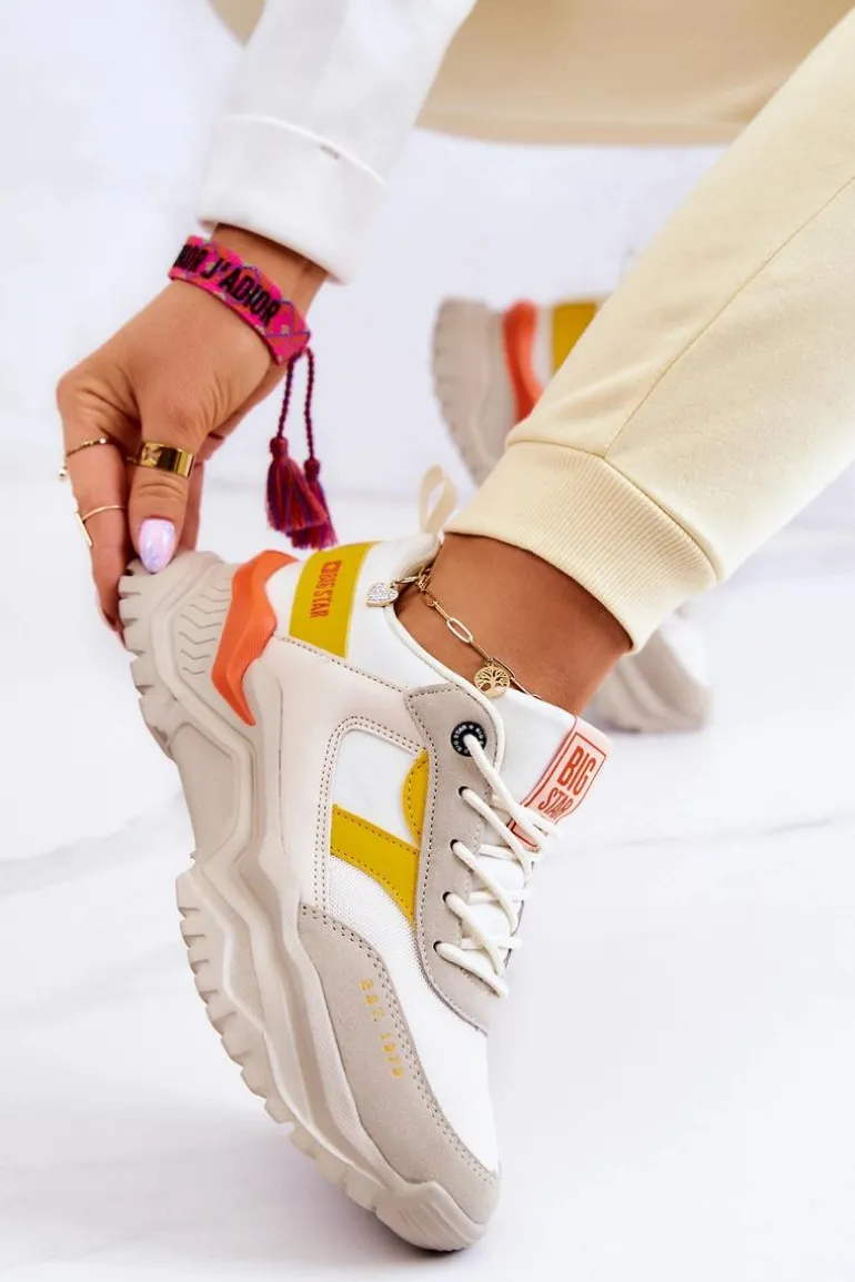 Damskie Buty Sportowe Big Star JJ274A411 Biało-Beżowe