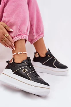 Damskie Buty Sportowe Na Platformie Czarne Caldeno