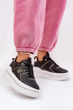 Damskie Buty Sportowe Na Platformie Czarne Caldeno