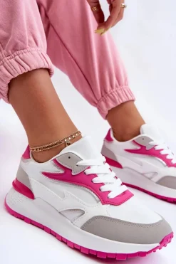 Damskie Buty Sportowe Na Platformie Biało-Różowe Henley