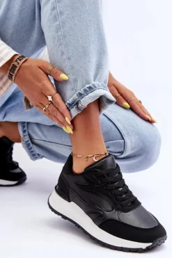 Damskie Buty Sportowe Na Platformie Czarno-Białe Henley