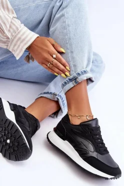 Damskie Buty Sportowe Na Platformie Czarno-Białe Henley