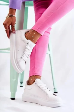 Damskie Buty Sportowe Na Platformie Białe Eliso