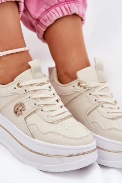 Damskie Buty Sportowe Na Platformie Beżowe Caldeno