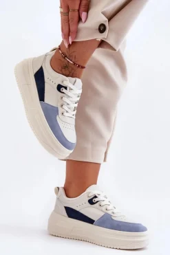 Damskie Buty Sportowe Na Masywnej Platformie Biało-Niebieskie Gemma