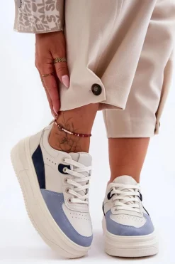 Damskie Buty Sportowe Na Masywnej Platformie Biało-Niebieskie Gemma