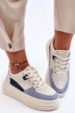 Damskie Buty Sportowe Na Masywnej Platformie Biało-Niebieskie Gemma