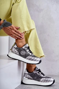 Damskie Buty Sportowe Na Koturnie GOE KK2N4083 Srebrne