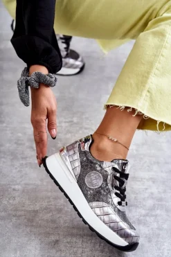 Damskie Buty Sportowe Na Koturnie GOE KK2N4083 Srebrne