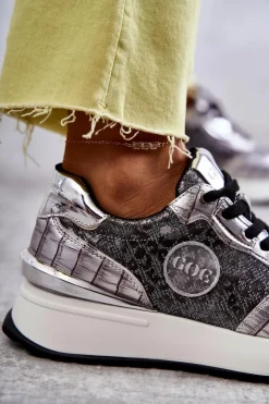 Damskie Buty Sportowe Na Koturnie GOE KK2N4083 Srebrne