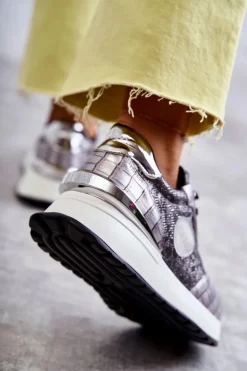 Damskie Buty Sportowe Na Koturnie GOE KK2N4083 Srebrne