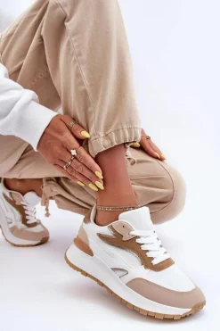 Damskie Buty Sportowe Na Platformie Biało-Beżowe Henley