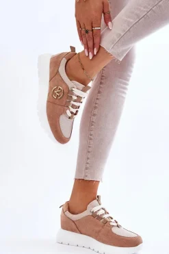 Damskie Buty Sportowe Na Platformie Beżowe Aisha