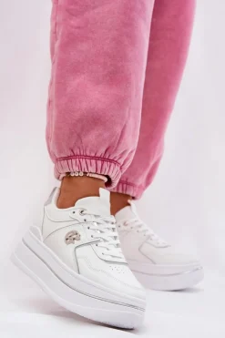 Damskie Buty Sportowe Na Platformie Białe Caldeno