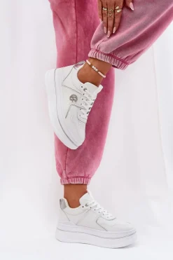 Damskie Buty Sportowe Na Platformie Białe Caldeno