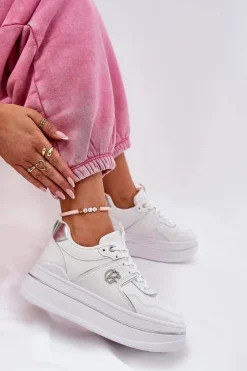 Damskie Buty Sportowe Na Platformie Białe Caldeno