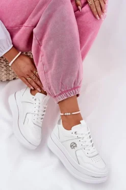 Damskie Buty Sportowe Na Platformie Białe Caldeno