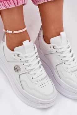 Damskie Buty Sportowe Na Platformie Białe Caldeno
