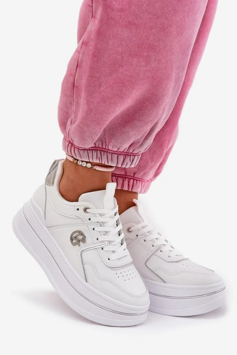 Damskie Buty Sportowe Na Platformie Białe Caldeno