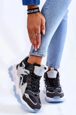 Damskie Buty Sportowe Na Masywnej Platformie Big Star KK274386 Czarno-Szare