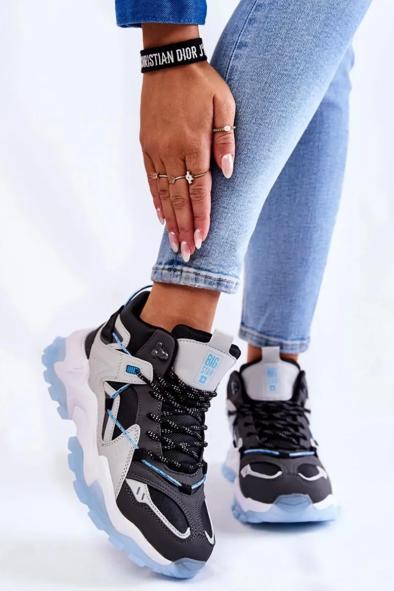Damskie Buty Sportowe Na Masywnej Platformie Big Star KK274386 Czarno-Szare
