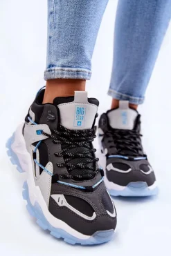 Damskie Buty Sportowe Na Masywnej Platformie Big Star KK274386 Czarno-Szare