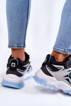 Damskie Buty Sportowe Na Masywnej Platformie Big Star KK274386 Czarno-Szare