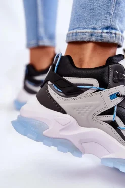 Damskie Buty Sportowe Na Masywnej Platformie Big Star KK274386 Czarno-Szare