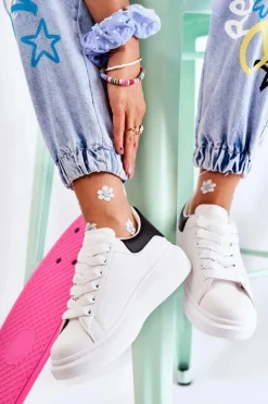 Damskie Buty Sportowe Na Platformie Biało-Czarne Eliso